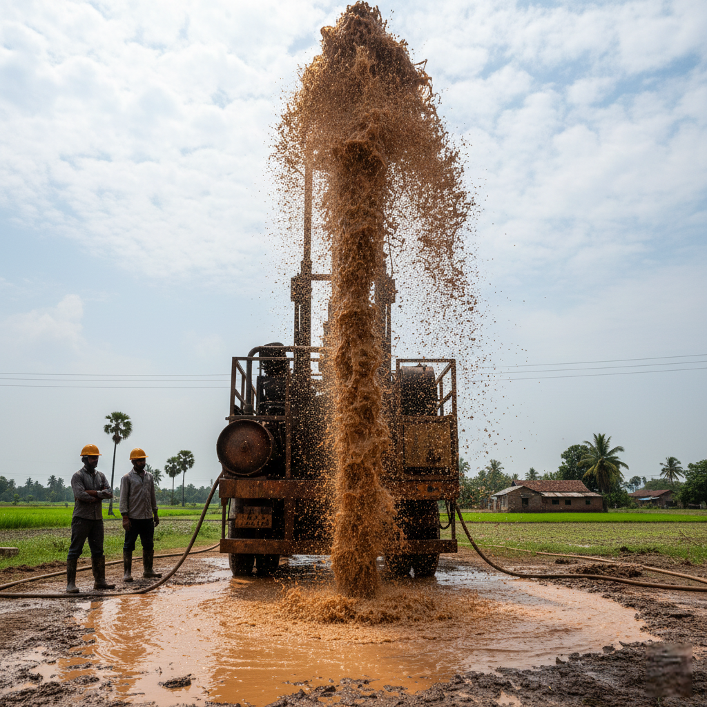 Borewell development, flushing by pressurized air